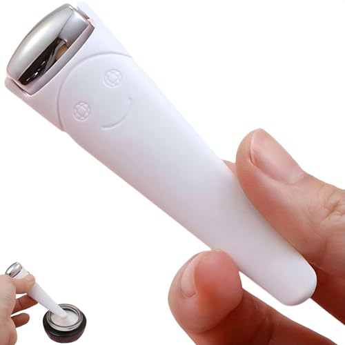 KINTEGOOD Mini rodillo de hielo para cara y ojos, herramienta de masaje facial portátil de acero inoxidable con cuchara de crema para viajes, círculos oscuros y alivio de la hinchazón, color blanco