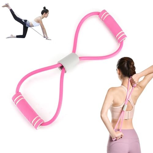 Saludea Resistance Band with Handles, Arm Figure 8 Resistance Band with Handles, Chest Expander, Yoga Gym Fitness Pulling Rope 8 Word Elastic for Arm Shoulder Stretch Strength Training (Pink)