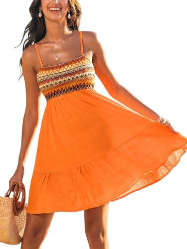 CUPSHE Women Summer Dress Sleeveless Paisley Beach Dress Ruffled Spaghetti Straps Casual Vacation Mini Dress Cover Up