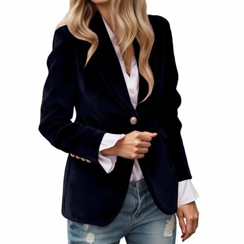 Generisch Blazer - Chaqueta blazer de terciopelo para mujer, monocolor, chaqueta de traje de negocios, chaqueta con botones, chaqueta elegante, cuello reversible, abrigo de oficina, abrigo blazercoat
