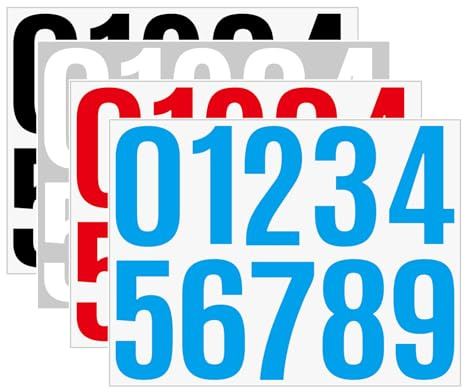 Cuixia 4 Sheets House Numbers Stick on, Door Number Stickers, Weatherproof Vinyl Self-Adhesive Numbers for Mailbox Signs House Address Outside Billboard Bins Office Crafts