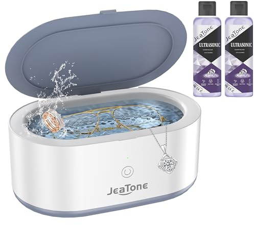 Jeatone Limpiador Ultrasonidos Profesional 46kHz 600ML con 2 Líquidos Limpiadores Ultrasónicos – Kit de Limpieza para Joyas, Gafas, Dentaduras y Monedas