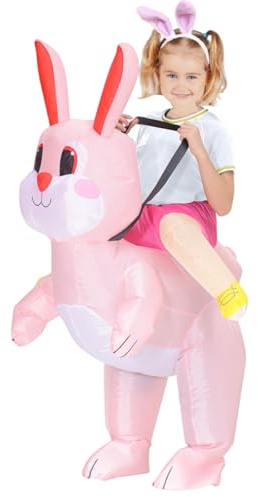 Little Bean Costume da dinosauro gonfiabile per bambini, costume da dinosauro, divertente da equitazione, Halloween, feste, cosplay, vestito per bambini (coniglietto rosa, 100-120 cm)
