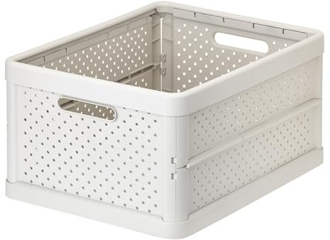 DEVESA Caja Plegable de Plástico Resistente, Caja Organizadora Apilable con Diseño Ventilado y Anti-Humedad para Hogar, Armario, Coche y Camping (Blanco, Grande (32L))