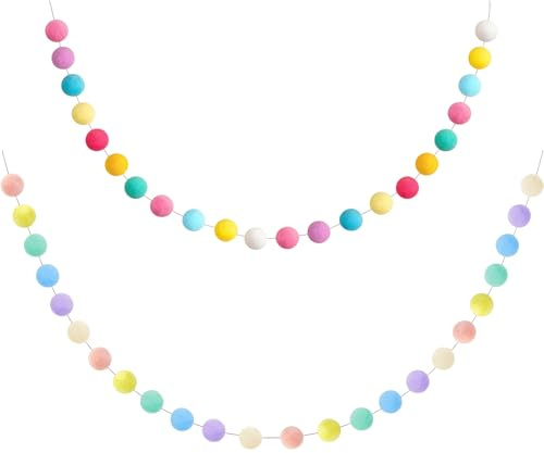 THXFUNAREA 2 Pz Ghirlanda di Palline di Feltro, Ghirlanda Pompon Feltro Palline, Colorate in Feltro Ornamenti Appesi con 60 Pompon,Pon Pon Colorati, per Bambini Camera da Letto Festa Compleanno