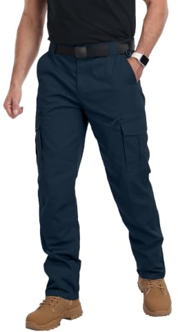 ZITY Men’s Cargo Work Trousers Heavy Duty Combat Utility Pants Multi Pocket Durable Semi Elasticated Waist with Button & Zip Fly Navy Blue