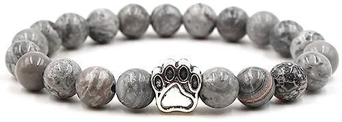 Bracelet Pierre Naturelle avec Pendentif Patte Pour Elle et Lui, Véritable Partenaire 8 mm, Cadeau Couple Homme Femme - 19 cm Robinetterie Domestique