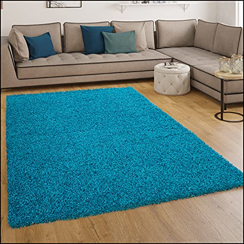 Paco Home Shaggy Hochflor Langflor Teppich Sky Einfarbig in Türkis, Grösse:160x220 cm
