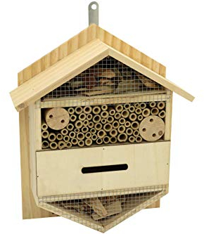 Insektenhotel Hexagon 4 Kammern Holz/Nistkasten Natur 29 x 33 cm verstärkt Insektenhaus aus Holz für Bienen, Schmetterlinge, Käfer & andere Tiere