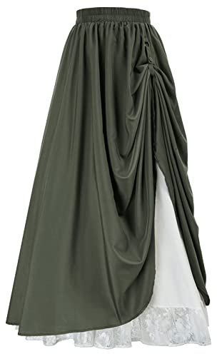 Scarlet Darkness, Maxi Gonna Lunga, da Donna, a Doppio Strato, gonne Stile Rinascimentale, Verde Militare, M