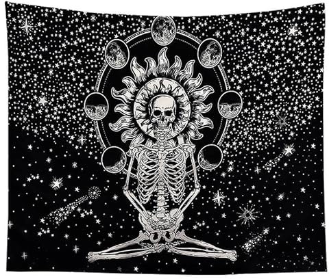 EHOMERY Gobeläng herr rum drottning vägg hängande svart och vit tarot skalle yogatyg estetiska coola gobelänger för tonårstjejer filt vardagsrum sovrum konstdekor 200 x 200 cm