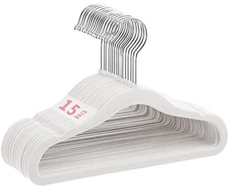 MangoKit 15 Pack Baby Anti-Rutsch-Samt Kleiderbügel,Säuglings- und Kleinkinderbügel,Ultra-schlanke,platzsparende Kinderbügel,360 Grad drehbare Haken,robuste und langlebige Kleiderbügel (28cm,Weiß)
