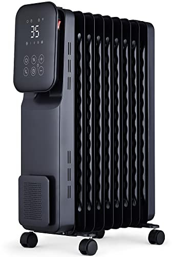 MYLEK Oil Filled Radiator Portable Smart Heater 2.5KW WiFi App Enabled, 3 Heat Settings, Timer, LED Display, Energy Electric Efficient, Safety Tip Over Protection (Black 2500W)
