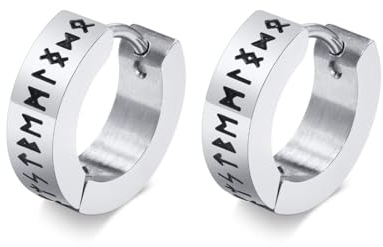 PSOWQ 1 Paar Nordischer Wikinger Hoop Ohrring Herren - Amulett Schutz Schmuck Geschenke Edelstahl Herren Ohrstecker mit Nordic Elder Futhark Runen - Silber