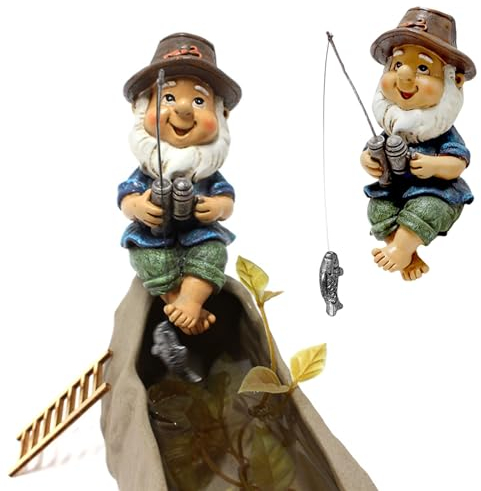 gotyou Angelnder Zwerg Figur - Gartenzwerg Deko Statue - Harz Handwerk Charakter für Garten Dekoration Gartenzwerg Lustig Angeln Figur Fischerliebhaber Gartendeko