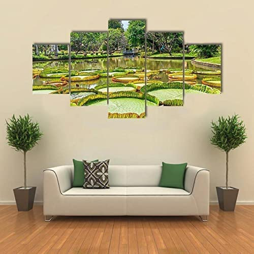 Canvas Wall Art 5 Pieces Vintage Giant Water Lily View Wall Art Prints Pictures For Bedroom Dining Kitchen Bathroom Pictures And Wall Art Decoration Artwork 175 X 80 Cm -0M6Q-V5Z9-