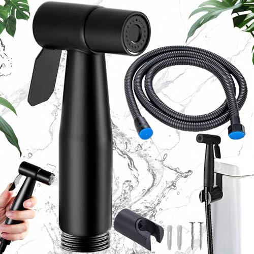 Mikqky Bidet-Sprühset Aus Edelstahl, Bidet-Toilettensprüher, Edelstahl WC Duschkopf, Mit 40-Zoll-Rohr Explosionsgeschütztem, Duschhalterung, Geeignet Zum Waschen Von Bad, Küche und Balkon(Schwarz)