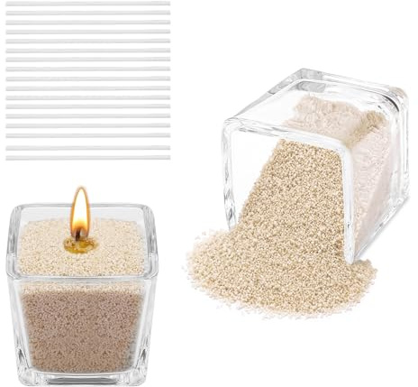 Scentoria Kerzensand 500g, Kerzensand mit Docht, Kerzenwachs Granulat mit 17 Dochte 6 cm, Wachsgranulat für Kerzen, Kerzen Sand, Kerzengranulat für die DIY Kerzenherstellung (Sandfarbe)