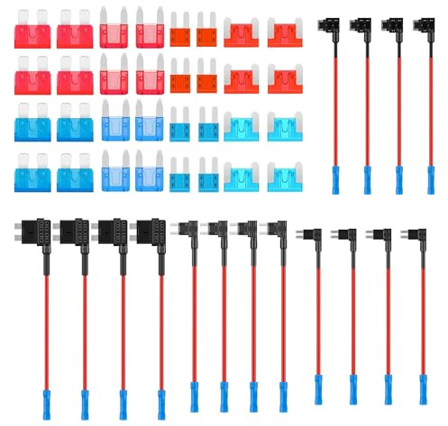 HUAZIZ 16 Pezzi Portafusibili a Lama Kit, Add-a-Circuit Fusibili Tap Standard/Mini/Micro2/Low-Profile Mini, Rubacorrente di Auto,Add A Circuito Fuses Tap Fuse Adapter con Fusibili Lamellari 10A 15A