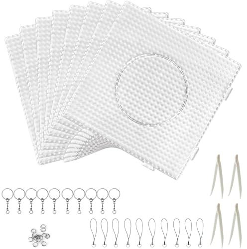 FENGCHUANG Platillas de Perlas de Planchar Cuadradas y Transparentes, 14,5 x 14,5 cm Grande Cuadrado Pegboards Plantillas con 4 pinzas 10 llaveros lanyard para Cuentas Niños Artesanía Perla