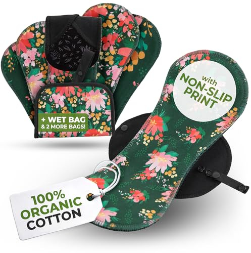 Non-Slip Reusable Incontinence Pads for Bladder Control (L+XL; 6-Pack); High Temp Washable Organic Cotton Cloth Pads with Fast Absorption & Odour Control; Soft & Non-Irritating for Sensitive Skin
