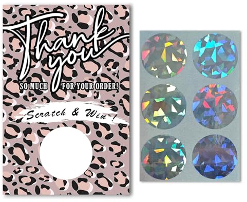 Boosaletico 120 Pieces Scratch Off Surprise Cards for Small Business with Leopard Print, Thank You Card Personalized Blank Gift Cards for Holiday, Valentine, Loyalty Gifts, Birthday