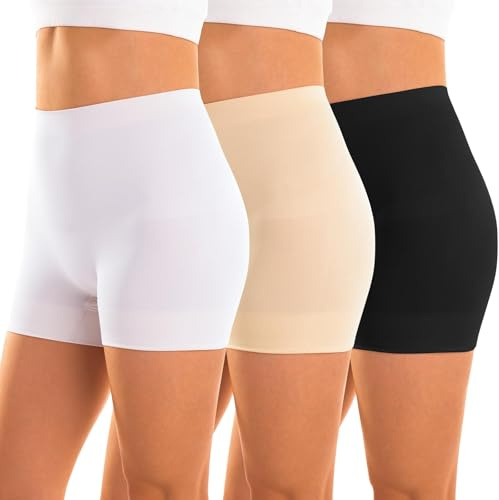 INNERSY Women's Shapewear Shorts Tummy Control Boyshorts Slip Shorts Shaping Underwear 3-Pack(Basics,Large)