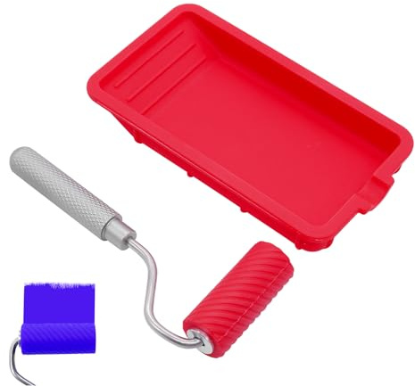 NVGFTG Leimroller Holzleim Wiederverwendbare Leimwalze Rrot Leimpinsel Set Walze Holzleim Kleberoller mit Silikon-Farbwanne für Handwerk Holzbearbeitung Klebeprojekte