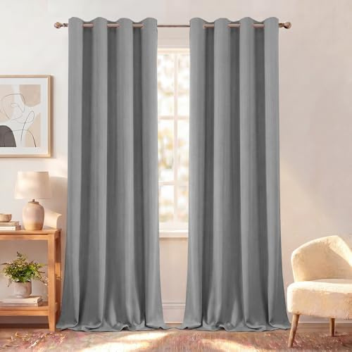 BellaHills Cortinas Opacas 140x245cm Gris Cortinas Salon Dormitorio Térmicas Aislantes Frío y Calor Blackout Curtains 2 Piezas