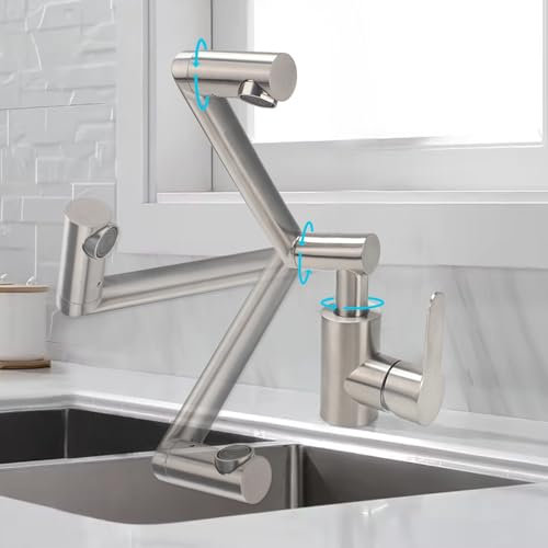 VirtuGro Robinet Cuisine Rabattable Pivotant à 1080° Mitigeur cuisine en Acier Inoxydable Robinet Salle Bain Eau chaude et Eau Froide à Double Commande Par un Seul Levier brossée Argent