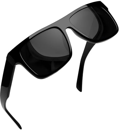 Joopin Lunettes de soleil Flat Top Carrées en Acétate Lunettes de Soleil Rectangulaires TR90 pour Hommes Noir UV400