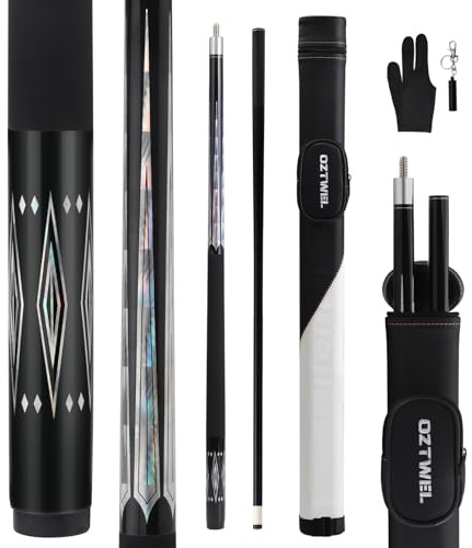 Glass Fiber Pool Cue Stick with Case Combo Set, 12.5mm Professional Pool Stick 58 Low Deflection Billiards Cue Stick 19 Oz Pool Cue Set for Men Adults Players