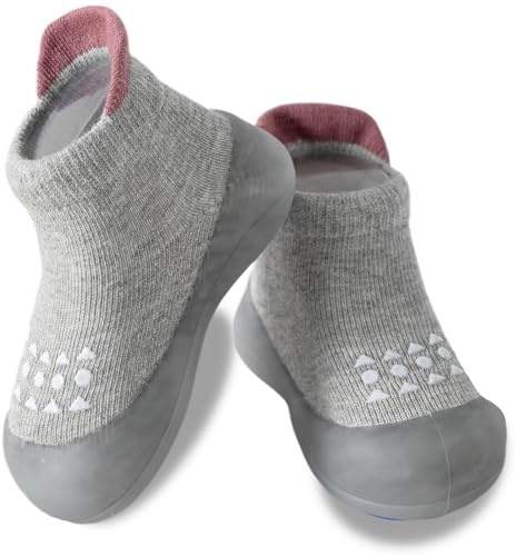 Kabwea 1 Par de zapatillas calcetín grises para bebé, zapatos para aprender a caminar para niños pequeños, zapatillas antideslizantes, calcetines antideslizantes para niños, calcetines