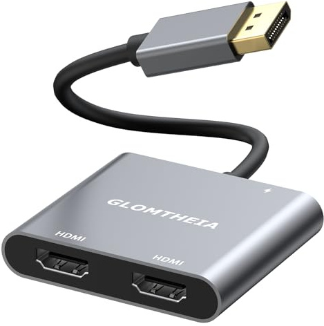 Glomtheia - 4K 60Hz Dual DisplayPort to HDMI Adapter, MST Splitter for Dual Monitor Extender, Support Extended and Mirror Mode, Plug and Play, USB Power Cord Included