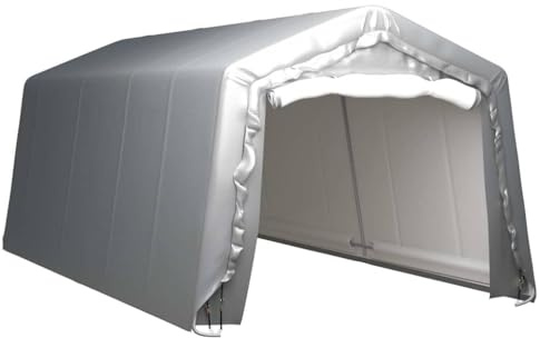 Generic Tenda Magazzino per Esterni, Acciaio Zincato e PE, Tettoia Grigia Impermeabile per Attrezzature da Giardino, Posto Auto Coperto con Resistenza Ai Raggi UV (240x240 cm) (300 x 600 cm)