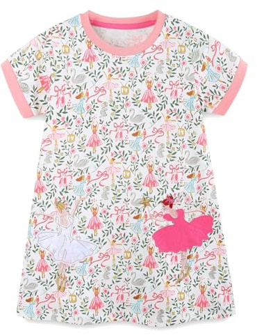 FreeLu Toddler Girls Cartoon Clothes Summer Casual Dress Embroidery Floral Dresses (3T,Flower Ballet)
