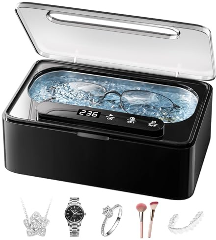 Nettoyeur Ultrasons, Ultrasonic Cleaner 47kHz, Bac a Ultrason Portable 330 ml avec 4 Modes de Nettoyeur Ultrasons Lunettes pour Bijoux, Prothèses Dentaires, Lunettes, Bagues, Montres(Noir)
