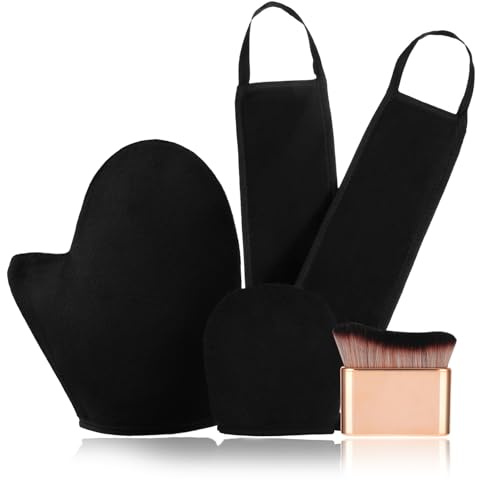 4 Pezzi Kit Guanto Autoabbronzante, Autoabbronzante Guanti Applicatore, Applicatore Abbronzatura Riutilizzabili Lavabili, per Crema Abbronzante, Nero
