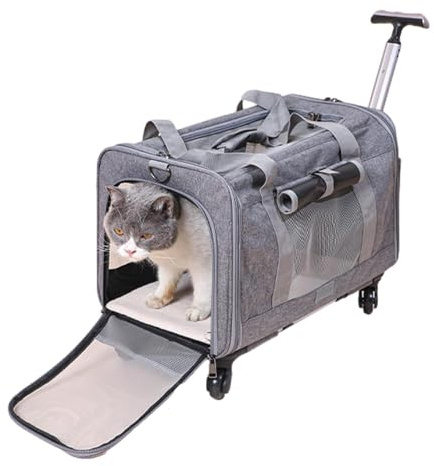 Resväska för hundar – 46 x 28 x 39 cm, Oxford/aluminium | rullande katttransport, godkänd av flygbolag | Perfekt för små hundar och , säkerhetsdragkedjor