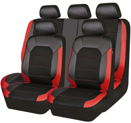 CAR PASS Universal Leather car seat Covers Sport fits Most Cars, SUVs, Trucks, and Vans (Full Set, Black Red)