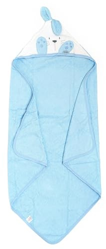 Ti TIN Asciugamano Per Neonato con Cappuccio 100% Cotone | Asciugamano Morbido e Assorbente con Cappuccio con Un Disegno Di Orecchie a Coniglietto in Azzurro, 100x100 cm