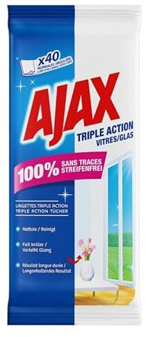 AJAX - Ajax Lingettes Triple Action Nettoyant Vitres 40 Lingettes - Lot De 4