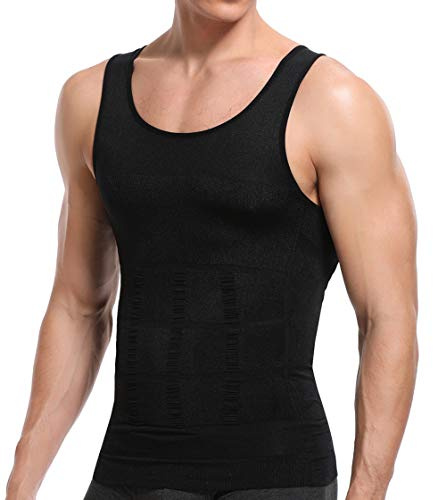 SLIMBELLE Shapewear Herr kompressionströja figurformande magkontroll undertröja kroppsform underkläder linne ärmlös undertröja elastisk väst smal liv midjeformare magväst för män, # 1 svart, XL