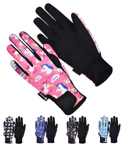 ChinFun Horse Riding Gloves Equestrian Gloves Kids for Boys Girls Horseback Grip Gloves Youth Children Rider Mitts Riding Sports Outdoor Bike Gardening Cycling Running Cartoon Pony Deep Pink Size M