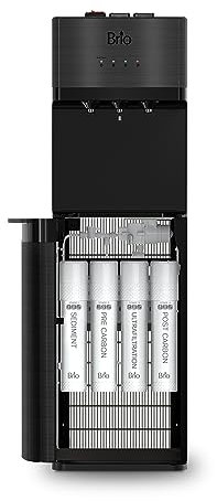 Brio Bottleless Water Cooler Dispenser w/ 4-Stage Filters (Included) removes PFAS & Microplastics for Clean Drinking Water, NSF Certified | 3 Temp (Hot, Room, Cold) w/Child Safety Lock & LED Display
