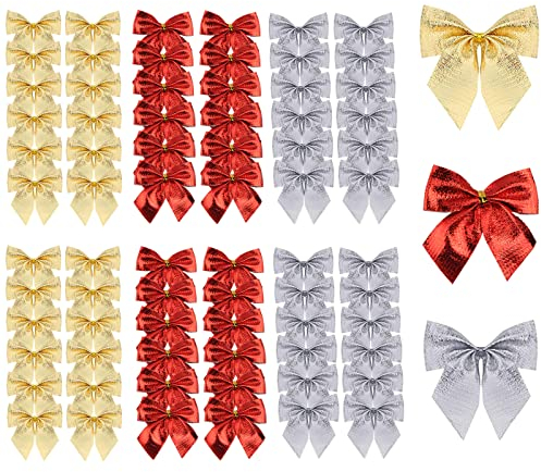 Weihnachtsschleifen Gold Silber Rot Baumschleifen Weihnachtsbögen Weihnachten Bogen 72 Stück Tannenbaum Weihnachtsbaumschmuck Mini Weihnachtsschleifen Schleife Weihnachten Zierschleifen 6 cm