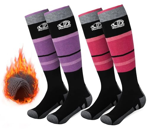 Findway Chaussettes de Ski, Chaussettes de Ski Thermiques en Laine Mérinos Femmes Hommes Chaussettes de Neige Chaudes et Douces Respirant pour Ski, Patinage Snowboard, 2 Paires/3 Paires