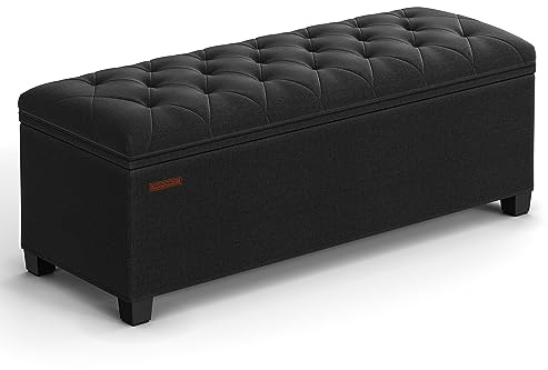 SONGMICS Storage Ottoman Bench, Foot Rest with Legs, 15.7 x 43.3 x 15.7 Inches, End of Bed Bench, Storage Chest, Load up to 660 lb, for Living Room, Bedroom, Entryway, Ink Black ULSF088B01