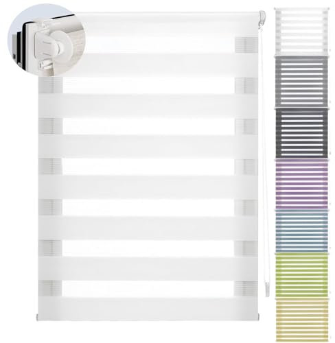 Doppelrollo ohne Bohren 30 x 180 cm lichtdurchlässig & verdunkelnd Moderne Tag-Nacht-Rollo inklusive Montagematerial für Fenster & Tür, Weiß
