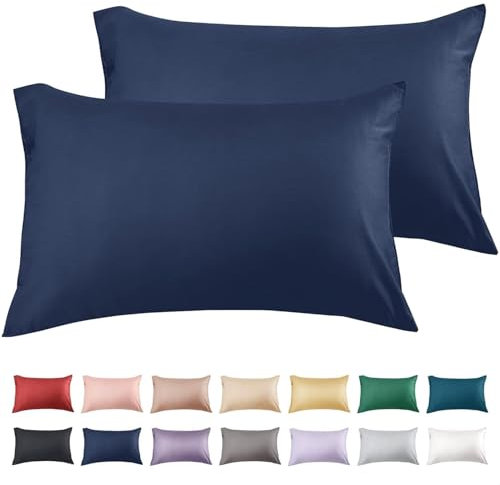 Warmstar Kissenbezug 40x80 Baumwoll Navy Blau 2er Set,100% langstapeligeer Baumwolle kissenbezüge 600er Fadenzahl Satinbindung Ultra weich atmungsaktiver Umschlag Kissenbezug für Kissen 40x80cm